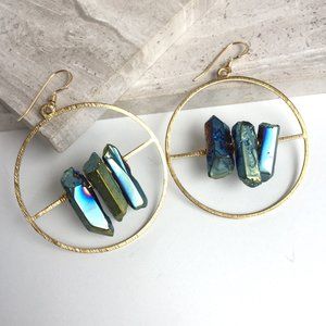 Blue Quartz Crystal/ Gold hoop Earrings